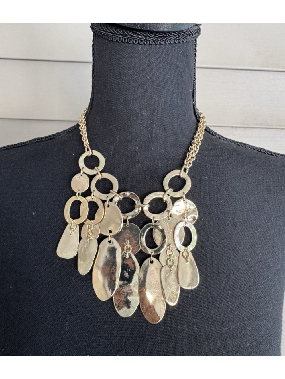 Chicos GoldTone 23" Chunky Charms Textured Statement BIb Short Necklace NEW